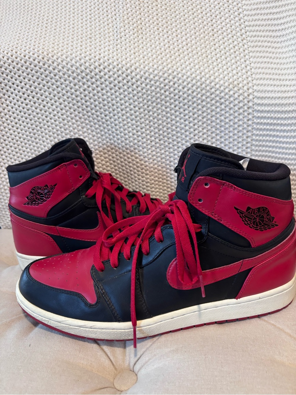 Air Jordan 1 High Retro DMP Sneakers in Black & Red with Red Laces